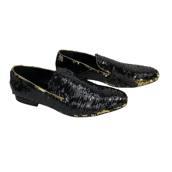 NEW AMALI Men's Slip On Gold/Black Sequins Loafers Flipp-428 size 15 - Picture 5 of 14